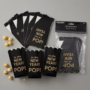 New Year's Eve Popcorn Boxes - Black & Gold Party Treat Boxes, 8ct - Pack of 2