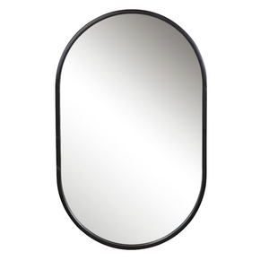 ANDY STAR Oval Mirror, 20x30 Glossy Black Bathroom Mirror, Pill Shaped Vanity Mirror for Wall, Polished Black Metal Framed Mirror Wall Mounted Vertically or Horizontally 1" Deep