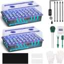 Seed Starter Tray with Grow Light, 2 Pack 120 Cells Seedling Tray Kit with 3-in-1 Soil Moisture Meter, Indoor Seedling Starter Tray for Plant Germination, Seeds Growing