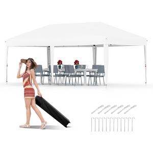 GarveeLife 10x20 Pop Up Canopy - Easy Up Camping Tent with One Roller Bag, 3 Adjustable Height, 4 Weight Bags for Deck, Garden, Sports, Beach, Party - White