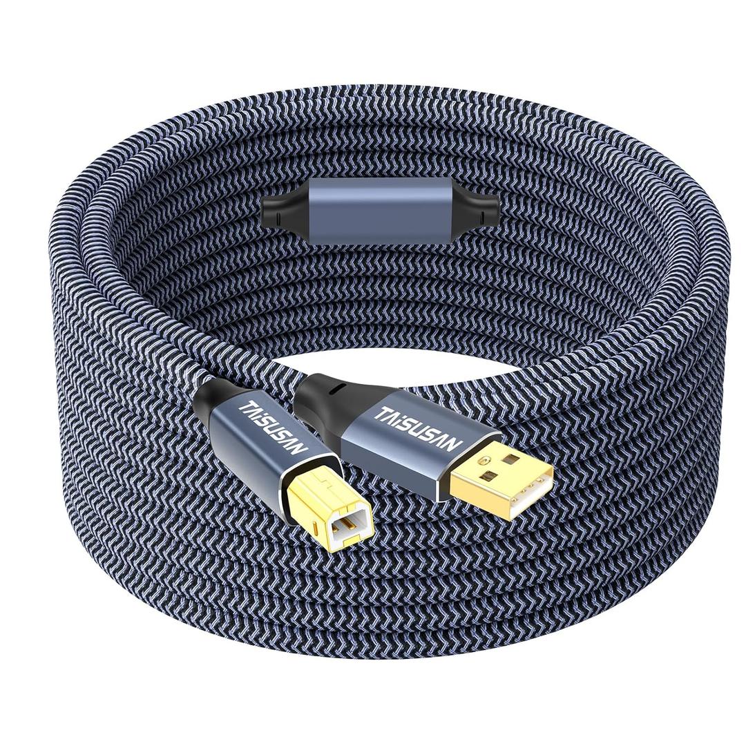 USB Printer Cable 40ft, High Speed A to B Cord Compatible for Keyboard, MacBook, Printers and Scanners - Gray (Grey)