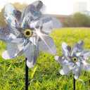 BATTIFE 10 Pack Reflective Pinwheels for Yard and Garden, Pre-Installed Sparkly Silver Blind Birds Pin Wheel, Scare Birds & Animal Away Wind Spinner