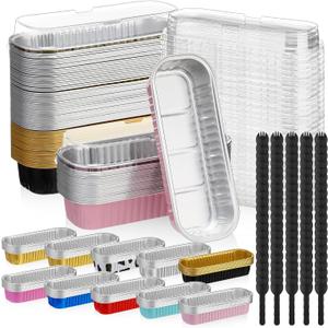 Baderke 100 Pcs Mini Loaf Pans with Lids and Spoons, 6.8oz Rectangular Mini Cake Pans for Baking, Disposable Aluminum Foil Baking Pan Containers for Christmas Cake Brownie Loaf Brownie Muffin