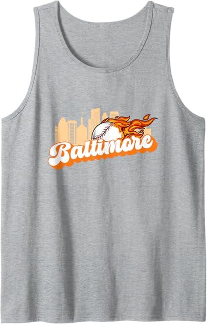Baltimore Baseball Minimal City Skyline Retro Baseball Lover Tank Top