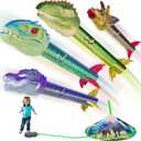 Dinosaur Toy Rocket Launcher for Kids - Launch Up to 100 Ft, 4 Rockets, Outdoor Outside Toys for Kids, Dinosaur Toys, Birthday Gifts for 3 4 5 6 7 8-12 Year Old Boys Girls