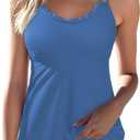 Aleumdr Women's Tankini Bathing Suit 2 Piece Tummy Control Swimsuit Scallop Trim Tankini Top with Bottom, Medium