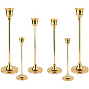 Taper Candle Holder Set of 6, Brass Gold Tall Candlestick Holders, Metal Vintage Candle Stickers Long Holder Set, Pillar Decorative Candle Holder Fits 3/4 Inch Candle for Wedding