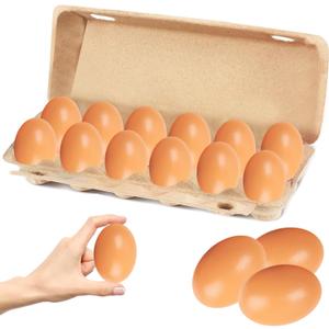 Chochkees Wooden Fake Eggs 12-Pack, Life Size Brown Eggs, Perfect for Easter Crafts, Dcor and Egg Hunts, 2.3" Inches