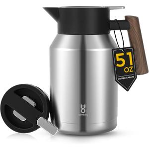 Thermal Coffee Carafe 51 Oz Insulated Stainless Steel Carafes for Keeping Hot and Cold Coffee, Tea, Water, Double Walled Vacuum Beverage Drink Dispenser for Parties Home (Silver)