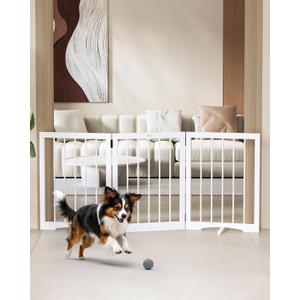 keny Dog Gate Indoor, 3 Panel Freestanding Dog Gates with Support Feet for Stairs, Pet Gates for Doorways Hallways, Folding Pet Barrier for Puppy Sturdy, 53" L x 24" H White