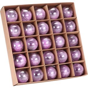 Sea Team 25-Pack Clear Christmas Ball Ornaments with Stuffed Feathers, Decorative Hanging Plume Baubles, Shatterproof Plastic Decorations for Xmas Tree, Wreath, Garland, 60mm/2.36 Inches, Lavender
