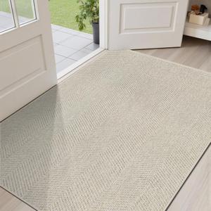 Ultra Thin Indoor Door Mat 36"x59", Washable Door Mat Indoor Entrance, Non Slip Rubber Backing Doormat Low-Profile Inside Entryway Mat, Unique Herringbone Design Entry Mat, Khaki (FOLD) (90x150cm)