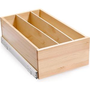 Pull Out Cabinet Organizer with Divider, 13''W21''D7''H Soft Close Wood Drawer for Kitchen Pantry, Finished, Heavy-Duty, Bottom Assembly (Wood Drawer Part Width is 12''), Natural Wood 
