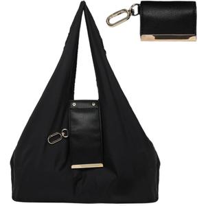 Keychain Tote Bag Compact & Expandable for On-the-Go Convenience, Foldable Tote Bag with Key Ring Portable Handbag for Daily Errands (Black)