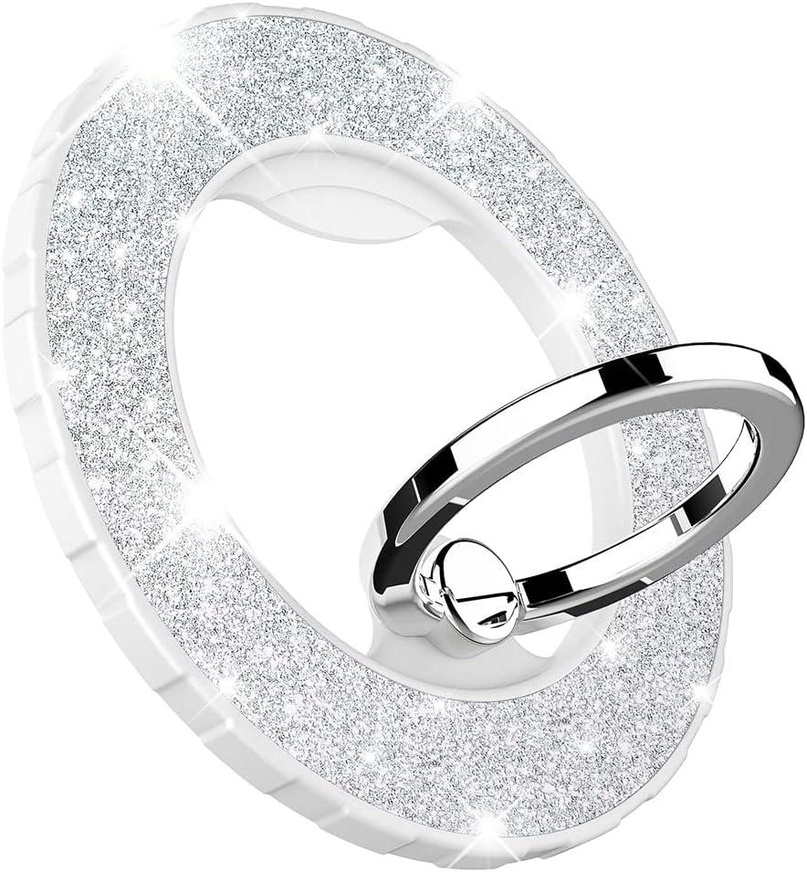 Magnetic Phone Ring Holder for MagSafe, Glitter Magnetic Grip Compatible with iPhone 17 16 15 14 13 12 Pro Max,Pro,Plus,Mini, Pixel 10 Series Mag Safe Accessories,Adjustable Kickstand,Silver