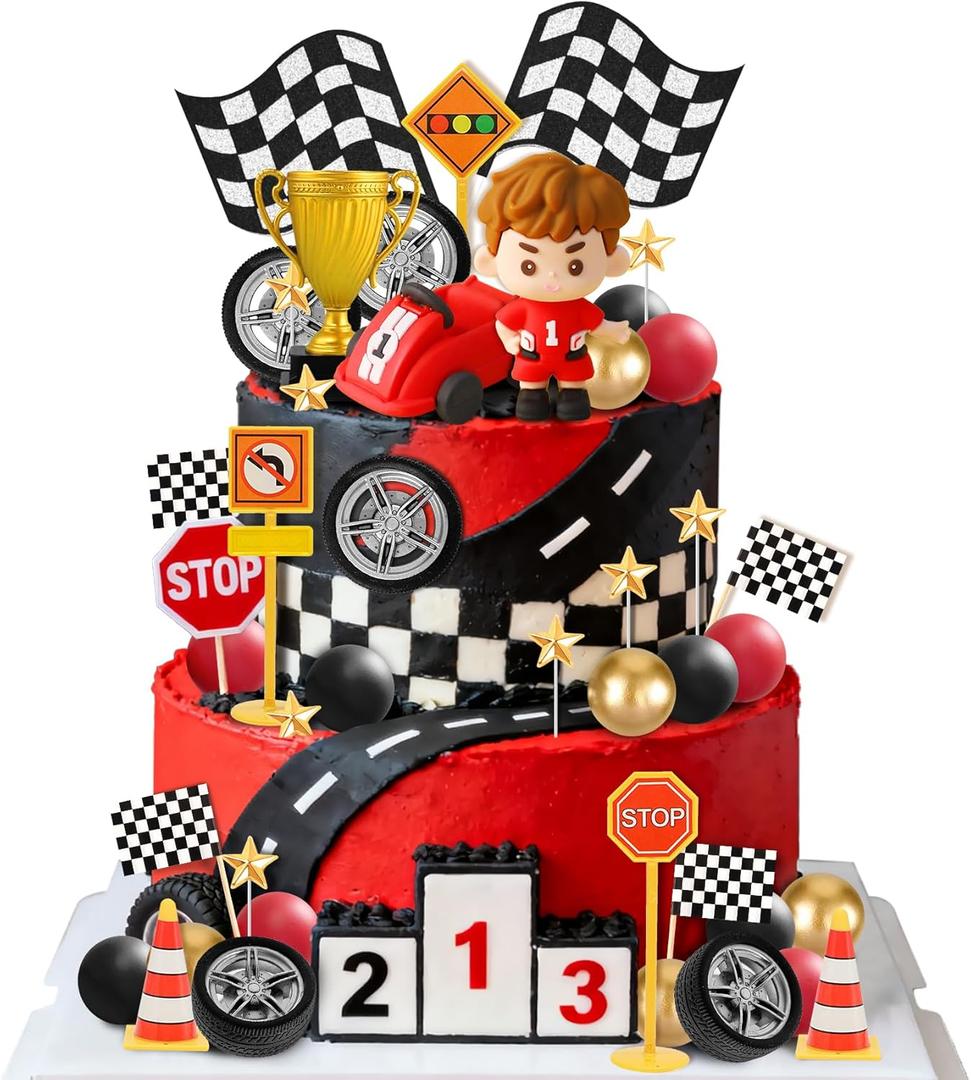 11 x 50Pcs Race Car Cake Topper Car Cake Decorations Racing Party Theme Cake Decorations for Birthday Supplies Baby Shower