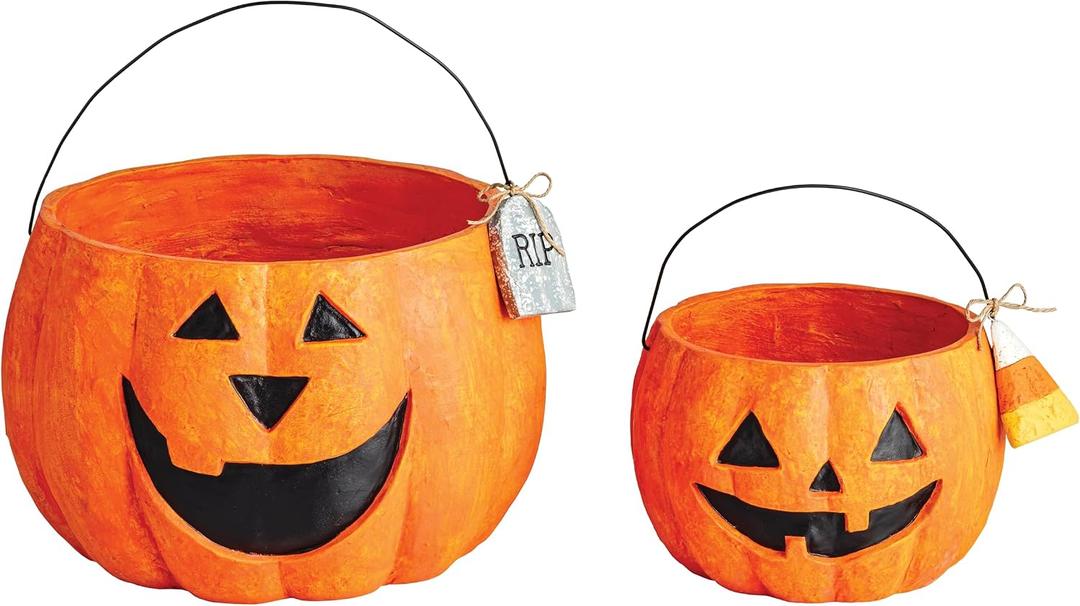 Mud Pie Halloween Mache Pumpkin Treat Buckets