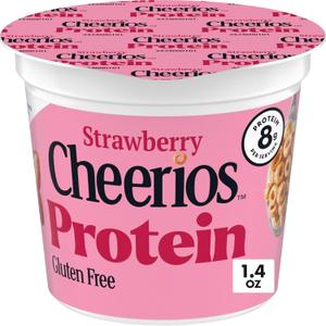 3 x Cheerios Protein Strawberry Breakfast Cereal Cup | Single-Serve 1.4 oz Cup, Whole Grain Oats First Ingredient, 12g Whole Grain, Gluten Free (EXP 09/06/26)