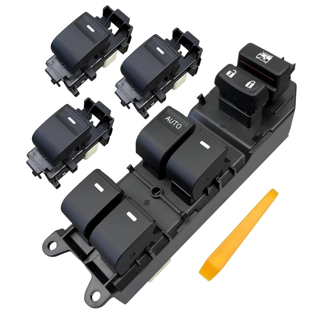 Window Switch Assembly with 3 Single Switches & LED Backlight, Compatible with Toyota Tundra/Sequoia 2007-2021 Models (Driver Side + Passenger/Rear Doors) (Four-Door Window Switch, Ice Blue)