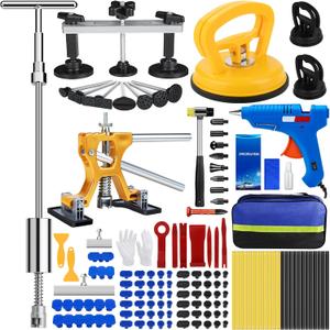 135Pcs Car Dent Puller Kit, Car Paintless Dent Remover Tool Kit with 3-in-1 T-bar Slide Hammer & Bridge Puller & Suction Cup, Dent Repair Kit for Remover Auto Body Hail Damage Large Small Dent