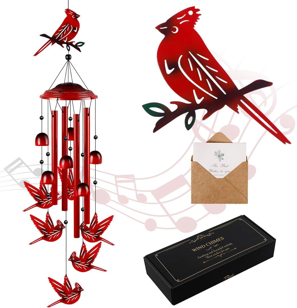 YHmall Cardinal Wind Chimes for Outside, Dad Gifts Soothing Tones Memorial Wind Chime for Garden, Yard, Patio Decor, 35" Cardinal Gifts for Women Windchimes Outdoors for Christmas, New Year