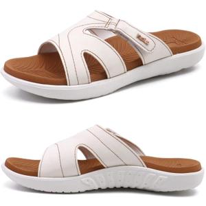 KuaiLu Womens Fashion Orthotic Slides Ladies Lightweight Athletic Yoga Mat Sandals Slip On Thick Cushion Slippers Sandals With Comfortable Plantar Fasciitis Arch Support (10.5, White Khaki)