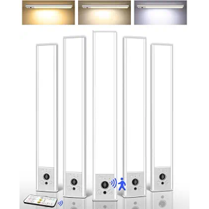 EZVALO 5Pack Under Cabinet Lighting, 3300mAh Rechargeable Motion Sensor Light, 12inch Magnetic Closet Lights with Dimmable & 3 Color Temps, Wireless Motion Activated Lights with Remote for Kitchen