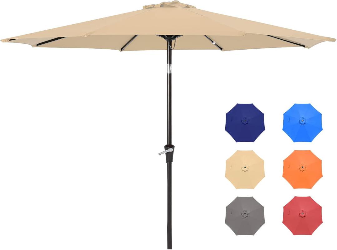 9FT Patio Umbrellas, Outdoor Patio Table Umbrella with Tilt Adjustment and Crank Lift System for Ourdoor Patio, Lawn, Backyard, Pool, Market, Beige