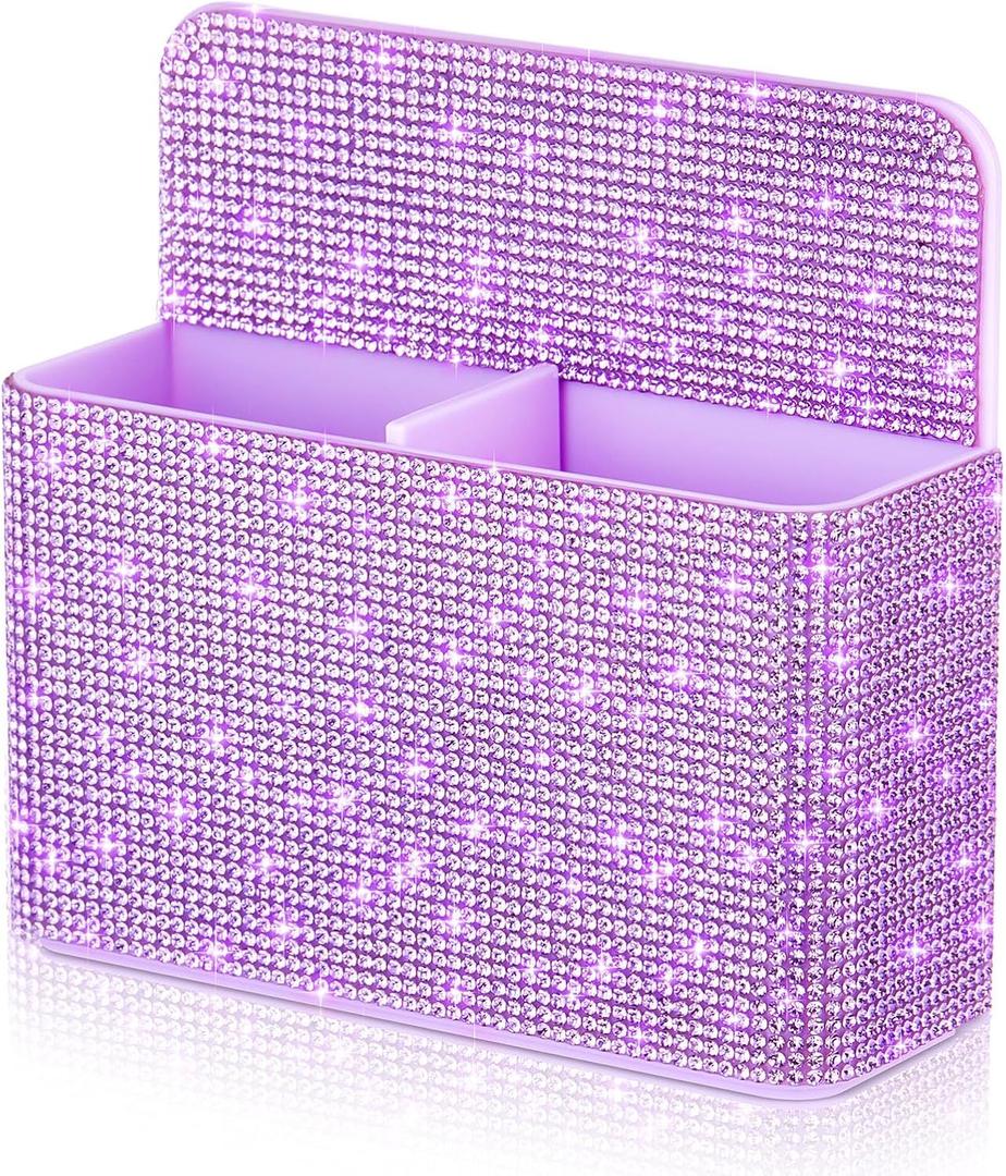 Purple Bling Magnetic Pen Holder for Refrigerator, Women Girls Locker Accessories, Marker Holder for Whiteboard, Sparkly Gift Desk Organizer for School Office Supplies(Medium, Rhinestone)