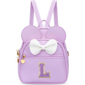 KKXIU Girls Initial Bowknot Cute Mini Backpack Small Women Daypacks, Personalized Trendy Stuff Gifts for Kids and Teen - Purple - L