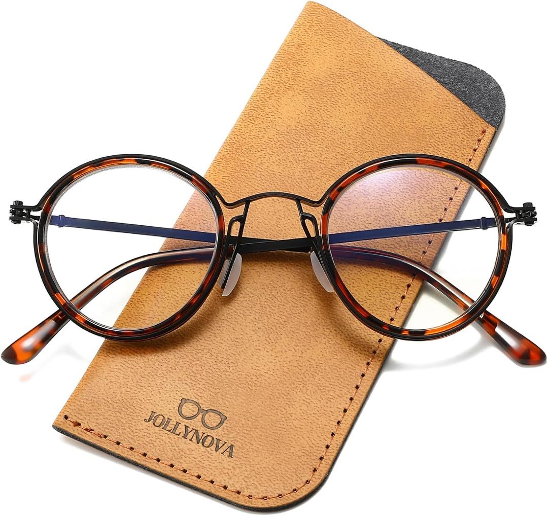 JOLLYNOVA Retro Round Blue Light Blocking Reading Glasses for Women Men,Metal Anti UV Readers (Leopard & Single Vision, 2.5, x)