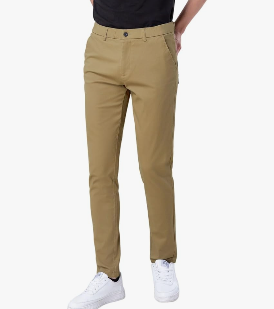 Plaid&Plain Men's Skinny Stretchy Khaki Pants Colored Pants Slim Fit Slacks Tapered Trousers 34w/28