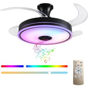 42'' Retractable Ceiling Fan with Lights, Smart Ceiling Fan Light with Bluetooth Speaker, App Control for Dimming & RGB Color Change Reversible Bedroom Living Room