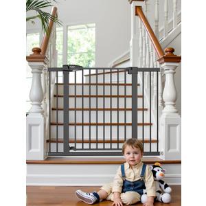 36.2" Extra Tall Baby Gate for Stairs, 29.5-46" Wide Dog Gate for Doorways, Walk Thru Auto Close Metal Pet Gate for The House, Stairs and Doorways, Child Gate Pressure Mounted Dog Gate Indoor(Black)