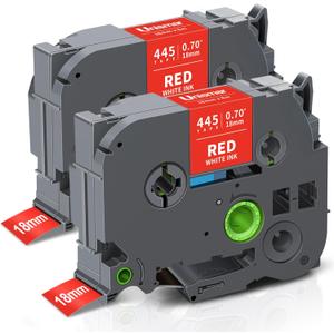 Unismar 18mm Label Tape Compatible for Brother TZe-445 TZ445 White on Red 0.7'' Laminated Work for Ptouch PTD400AD PTD400VP PT-D600 PTD600VP PT-P700 PT-P900W PT-2730 Label Maker, 3/4 in x 26.2 ft, 2Pk