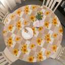 Pioggia Round Vinyl Fitted Tablecloth with Flannel Backing Elastic Table Cloth Waterproof Oil-Proof Plastic Table Cover Best for 37"-44" Round