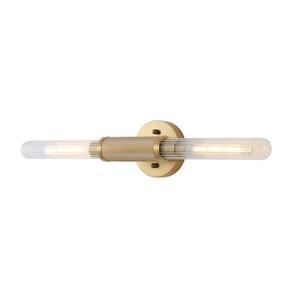 BAODEN Gold Knurled Texture Wall Sconces 24" Modern Cylinder Bathroom Vanity Lights Fixtures with Clear Striped Glass Shade 2-Lights Indoor Wall Lighting for Living Room Bedroom Kitchen