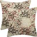 Burgundy Red Brown Pillow Covers 18x18 Inch Set of 2 Summer Rust Geometric Flower Outdoor Decorative Throw Pillows Farmhouse Dahlia Pillow Case Linen Square Cushion Cover for Home Sofa Bedroom