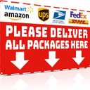 Piemow Package Delivery Metal Sign, Please Deliver All Packages Here, Waterproof & Rustproof Red Aluminum Delivery Instructions for Box House Yard Front Door Outdoor Home Use 812 Inch