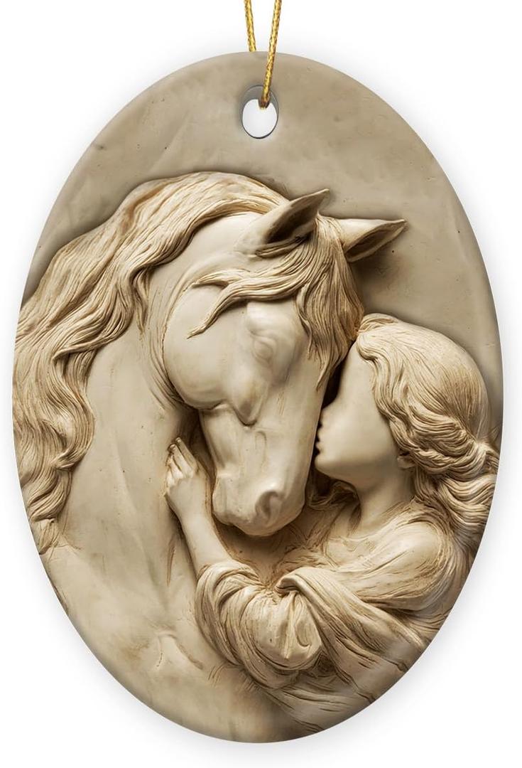 3 x Horse Ornament 2025 - Horse Gifts for Girls Women, Girl with Horse Ornament, Ceramic Farmhouse Christmas Tree Ornaments, Animal Lover Gift for Woman
