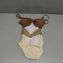 Verdusa Women's Sexy One Piece Swimsuit Ruched Cut Out Color Block Swimwear Bathing Suit (Brown Beige), Small