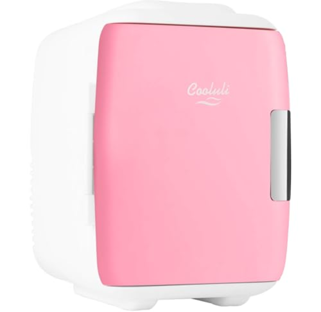 Cooluli Mini Fridge for Bedroom - Car, Office Desk & Dorm Room - Portable 4L/6 Can Electric Plug In Cooler & Warmer for Food, Drinks, Skincare Beauty & Makeup - 12v AC/DC & Exclusive USB Option, Pink