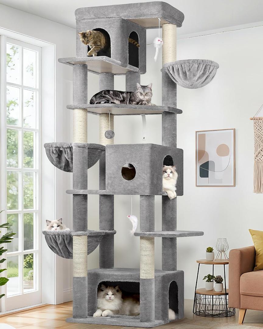 Globlazer Large Cat Tree, 80in Tall Climbing Tower, F80F, Light Grey
