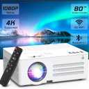 TMY Projector with WiFi and Bluetooth80" screen includedNative 1080P Outdoor Projector, 4K Supported Portable Projector, Compatible with iOS/Android/PC/TV Stick/HDMI/USB, Indoor Outdoor Use
