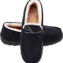 LA PLAGE Men's Moccasin Slippers Memory Foam Warm Plush House Slippers, Indoor Outdoor Comfortable Winter House Shoes (12)