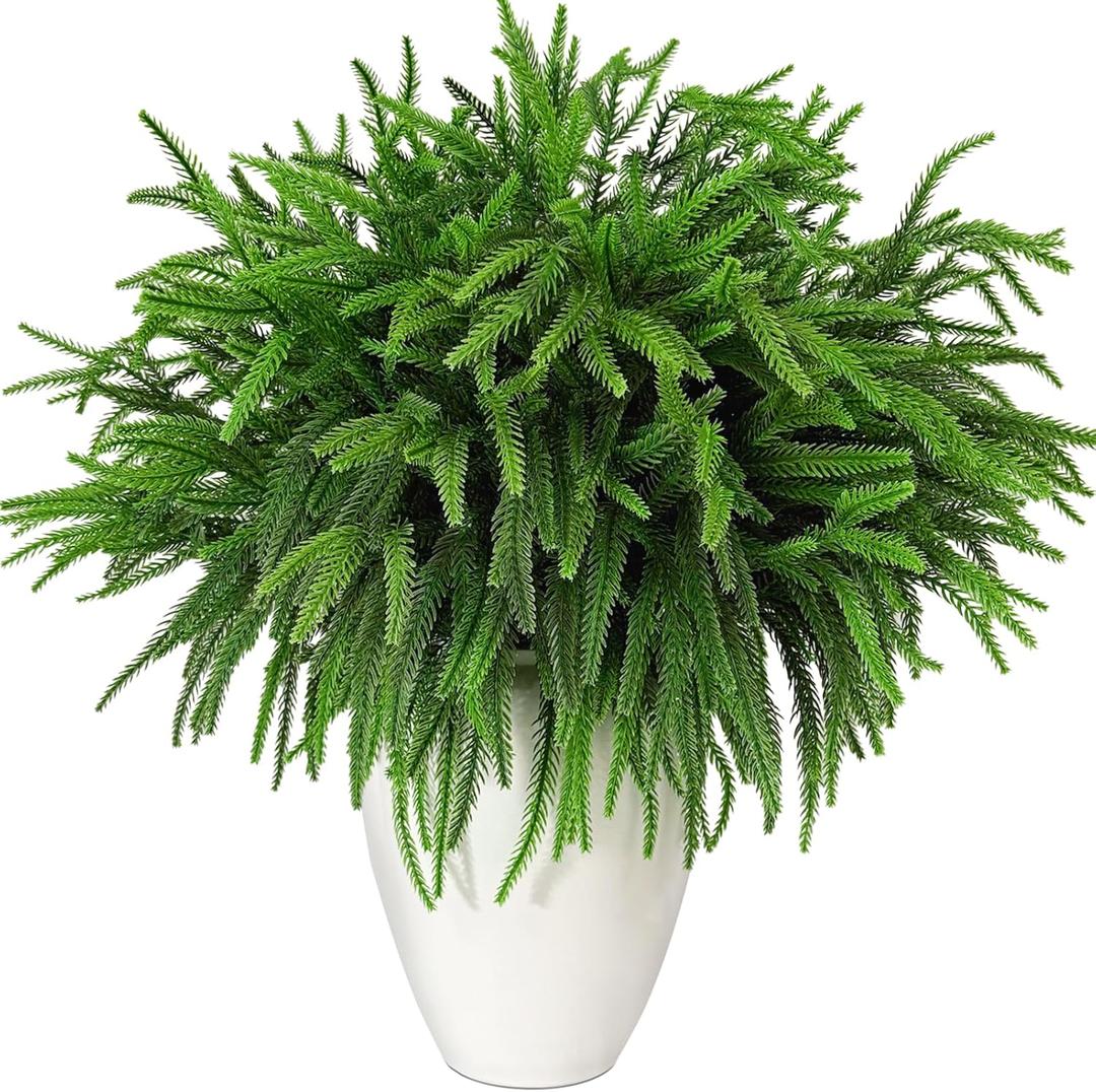 Consevisen Norfolk Pine Stems, 24 Inch Realistic Touch Artificial Pine Branches, 9-Branch Full Faux Christmas Greenery Picks for Vases Cedar Wreaths Garland Indoor Outdoor Christmas Decoration, 6Pcs