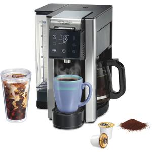 Hamilton Beach FlexBrew Advanced 5-in-1 Programmable 12 Cup Drip and Single Serve Hot & Iced Coffee Maker with Movable 60 oz. Water Reservoir, Use Pod Packs and Grounds, Fast Brewing, Black (49924)