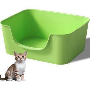 Low Entry Cat Litter Box with High Sides - Open-Top Anti-Splash, Durable Easy-Clean Pan for Kittens, Munchkin Cats, Senior Medium-Sized Cats & Small Pets (Rabbits), 19.3x13.3x7.8 Green