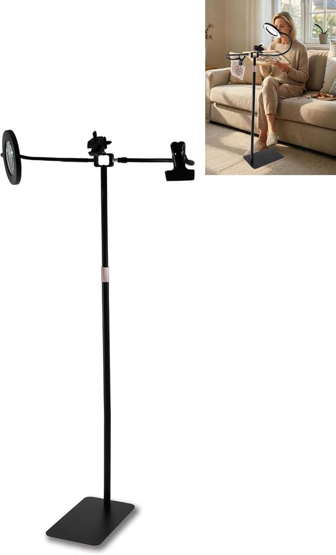 Adjustable Embroidery Hoop Stand, 360° Adjustable Cross Stitch Stand, Hoop Holder, Rotating Needlepoint Include The LED Light, Glass Magnifying Lens, Pattern Holder, Fit for Art Craft Sewing Projects