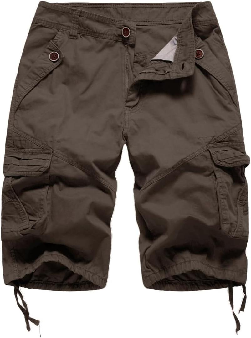 FOURSTEEDS Women's Casual Fitted Multi-Pockets Camouflage Twill Bermuda Cargo Shorts (Brown, US 14)